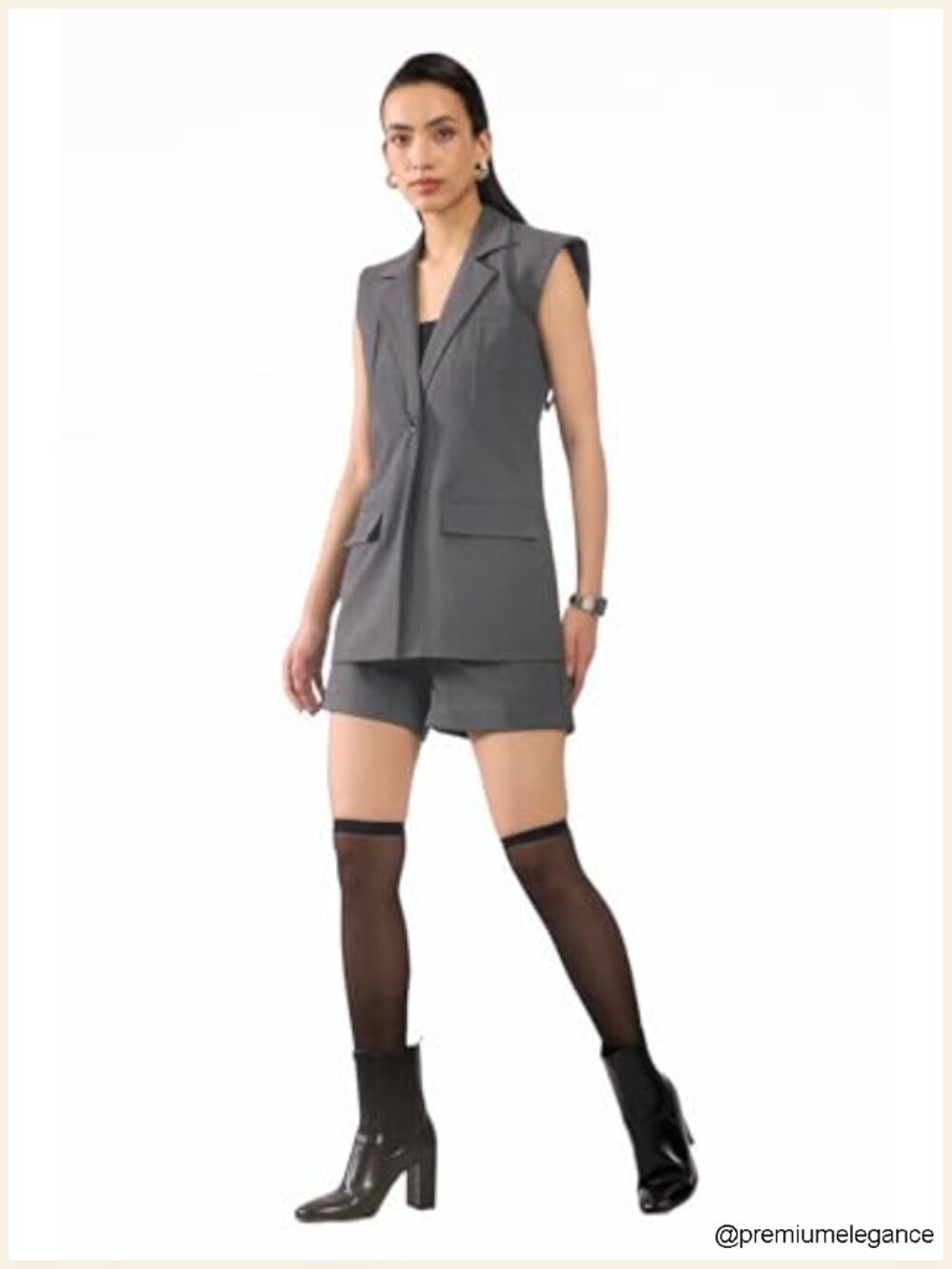 Women's Stretch Blazer with Cap Sleeves and V-Neck